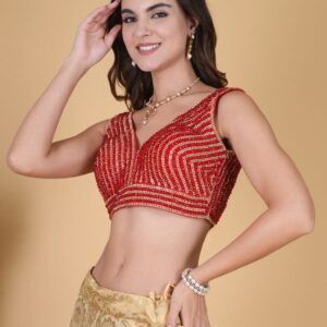 Red Crystal Beaded Diamond Blouse front image