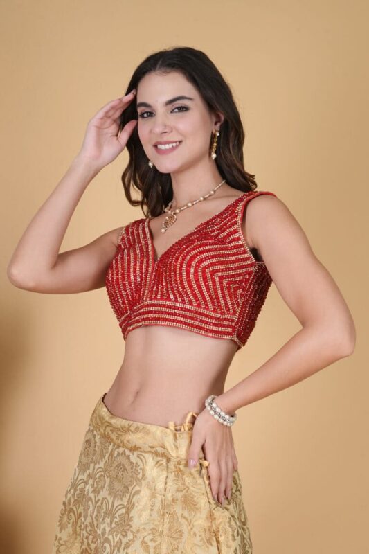 Red Crystal Beaded Diamond Blouse front image