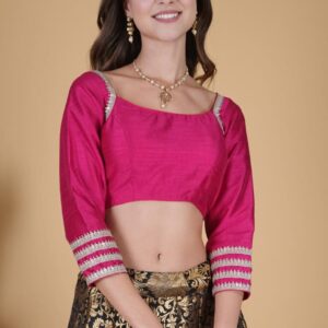 Modern Hot Pink Silver Border Blouse front side