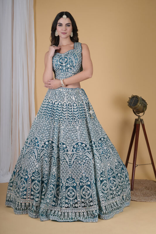 Teal Color Embroidered Women Lehenga Choli