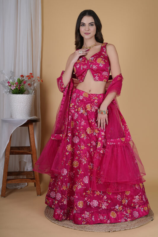 Hot Pink Organza Party Wear Lehenga