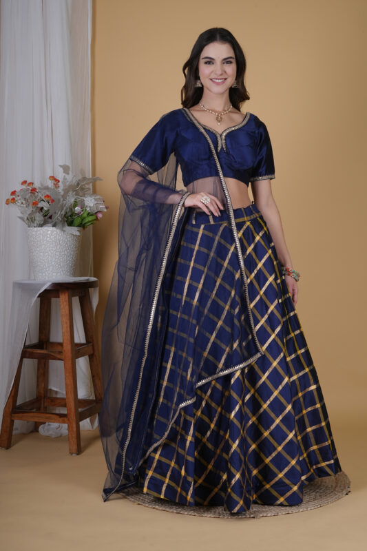 Navy Blue Silk Festive Wear Lehenga