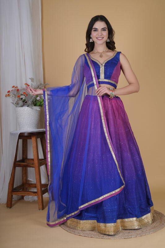 Purple Blue Ombre Festive Wear Lehenga