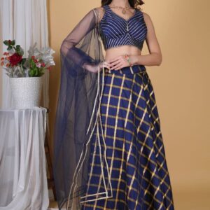 Sabyasachi Style Navy Blue Gota Lehenga