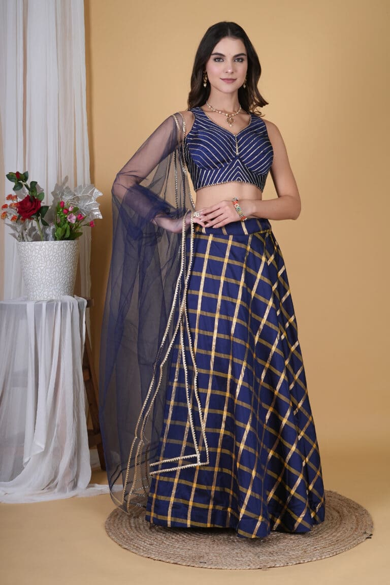AKS07087-768x1152 Sabyasachi Style Navy Blue Gota Lehenga