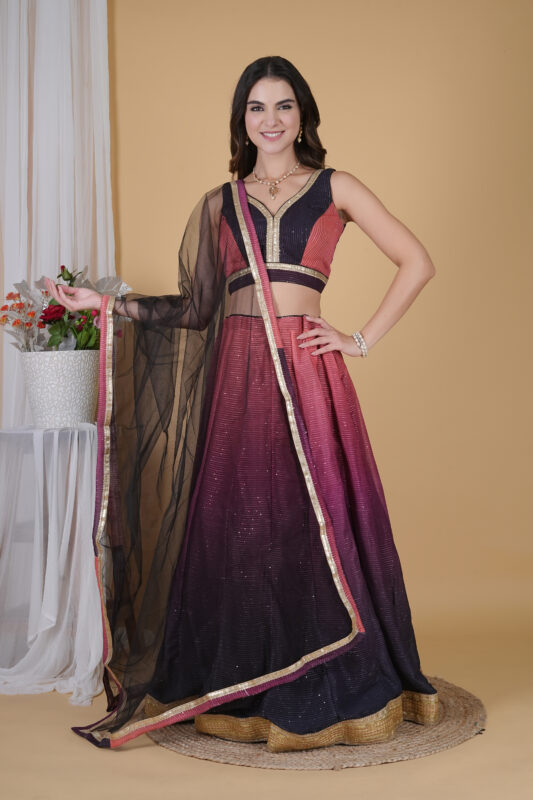 Black Brown Sequin Work Festive Lehenga