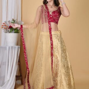 Traditional Golden Banarasi Embroidery Lehenga Set