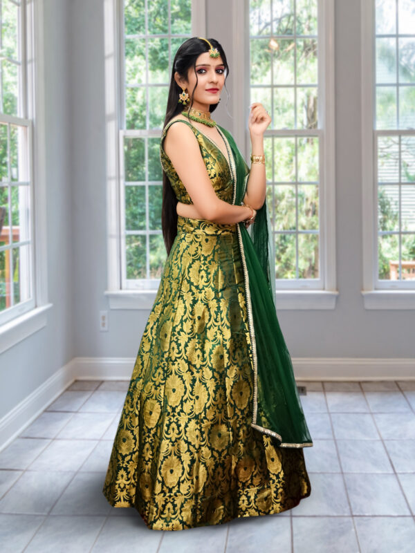 Designer Green Banarasi Floral Pattern Lehenga