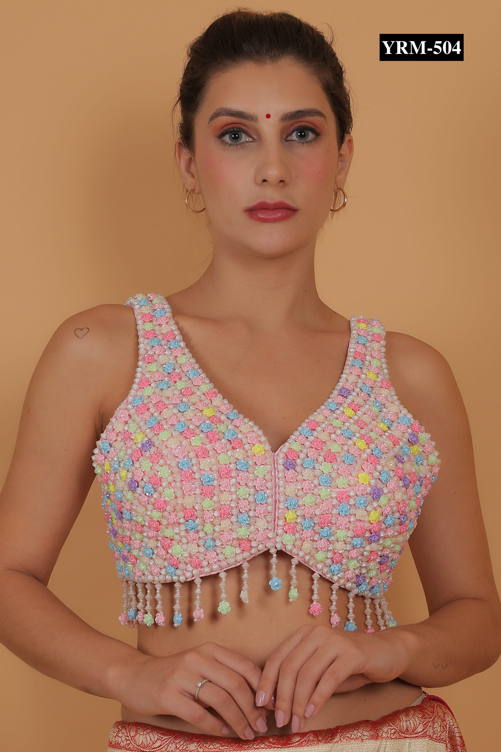 YRM-504 Multicolor Beaded Pearl Blouse