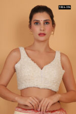 Sweetheart shaped white pearl blouse