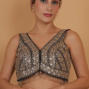 Black and Gold Top with Embellished Tassels