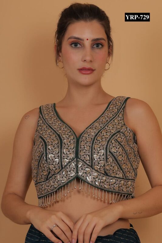 Bottle Green and Gold Top with Embellished Tassels