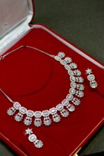 Silver Fringe Crystal Necklace Set